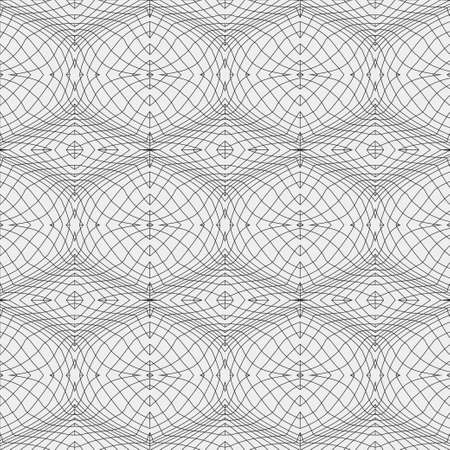 Seamless abstract background of a surface with optical illusion of distortion. Gilyoshirovanny texture from thin wavy lines. Design of protection.のイラスト素材