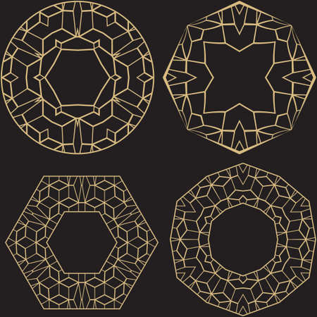 A set art circular ornament. Magnificent gold frame for monograms, a logo, invitation on a wedding. Vector graphics.のイラスト素材