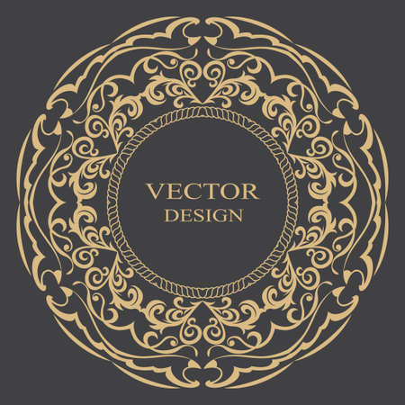 Round baroque ornament with the place for the text. Flower gold frame for a logo, congratulatory, invitations, decoration. Vector graphics.のイラスト素材