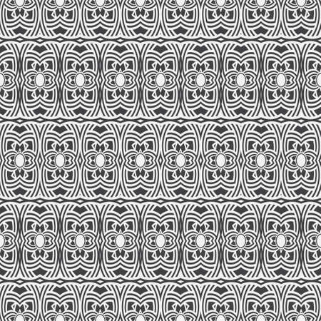 Monochrome seamless abstract pattern. Geometrical texture from oval thin lines of the rhombuses creating forms, a flower. Lace. Surface for wrapping paper, shirts, cloths. Vector graphics.のイラスト素材