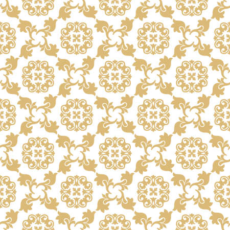 Seamless baroque wallpaper. Golden-white flower ornament for fabric, wallpaper, packages. Graphic...