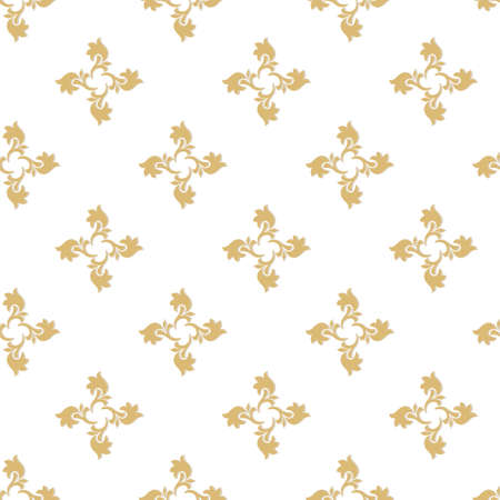 Seamless baroque wallpaper. Golden-white flower ornament for fabric, wallpaper, packages. Graphic...