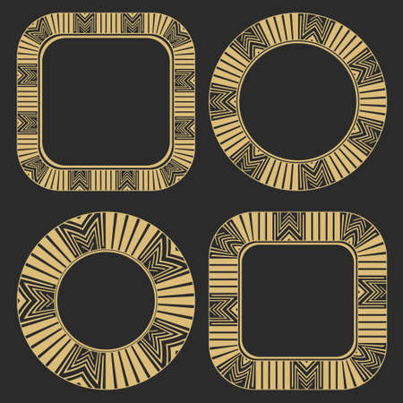 Set of a vector circular stylish frames. The place for the text. Art ornament in the Arab style of elements of design of luxury goods, logos, monograms.のイラスト素材