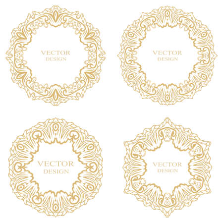 Set baroque circular ornament on a white background. Stylish vintage frame with place for text.のイラスト素材