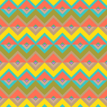 Seamless geometric vector models. Abstract background in bed tones. Modern geometric drawing with repeated multicolored rombs, angles, zigzag. Graphic design.のイラスト素材