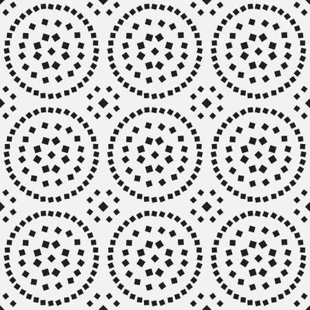 Seamless vector models. Abstract textured background with small circles, dotted line, angular shapes. Periodically repeating rectangles, rhombuses. Modern minimal texture. Graphic element of design.のイラスト素材