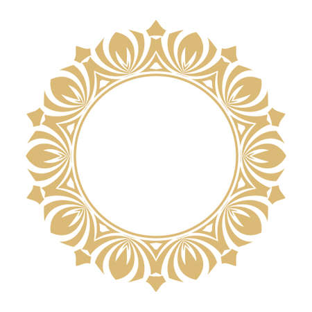 Decorative circular ornament in Eastern style. Gold round stylish frame. Art ornament of elements of design of luxury goods, logos, monograms. Vector illustration.のイラスト素材