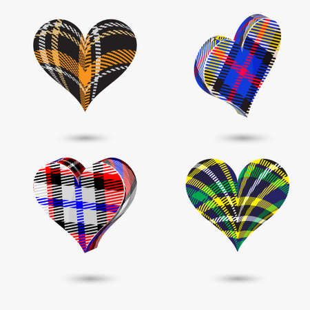 Set icon of Heart Isolated on white background, flat style modern design. Plaid colored seamless abstracts pattern. Vector illustration.のイラスト素材