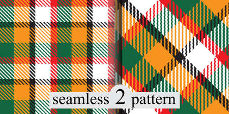 Tartan pattern set. Abstract checkered seamless pattern. Straight and oblique scottish cage. Vector graphics printing on fabrics, shirts and textiles.のイラスト素材