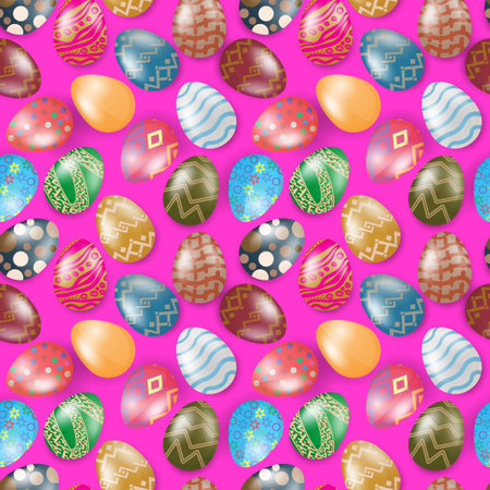 Seamless background with colorful Easter eggs. Festive cute pattern. Vector illustration.のイラスト素材