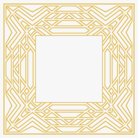 Circular decorative frame. Geometric gold decorative ornament with place for text. Monogram, greeting card, wedding invitation. Vector graphics.のイラスト素材