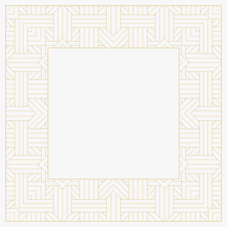 Circular decorative frame. Geometric gold decorative ornament with place for text. Monogram, greeting card, wedding invitation. Vector graphics.のイラスト素材