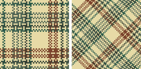 Tartan pattern set. Abstract checkered seamless background. Pixel texture. Straight and oblique...
