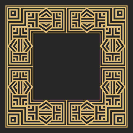 Circular decorative frame. Geometric gold decorative ornament with place for text. Monogram, greeting card, wedding invitation. Vector graphics.のイラスト素材