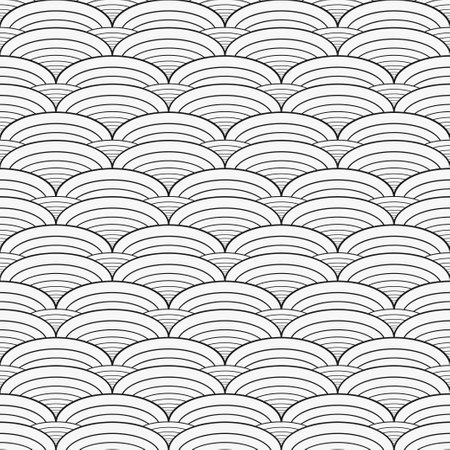 Abstract black and white modern background design. Seamless geometric pattern with thin lines. Oval shapes, semicircle, arc. Vector repeating texture.のイラスト素材