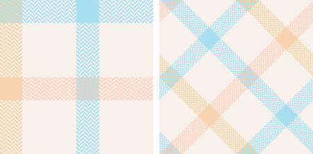 Seamless plaid pattern vector background set. Classic pixel texture herringbone. Straight and oblique scottish cage. Vector graphics printing on fabrics, shirts; textiles and tablecloth.のイラスト素材