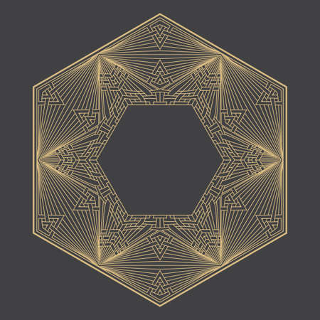 Circular decorative gold frame. Geometric abstract ornament with place for text. Monogram, greeting card, wedding invitation. vector graphic.のイラスト素材
