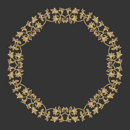 Circular baroque ornament. Gold decorative frame. The place for the text. Applicable for monograms, logo, wedding invitation, menu. Vector graphics.のイラスト素材