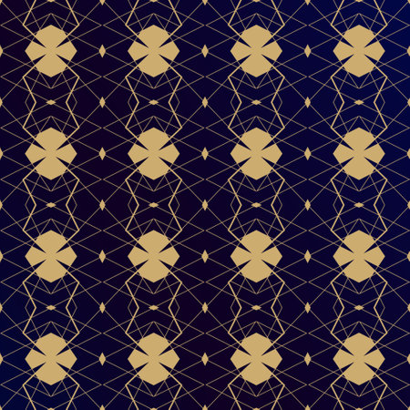 Abstract geometric seamless background. Luxurious golden pattern on a dark blue background. Vector element of graphic design.のイラスト素材