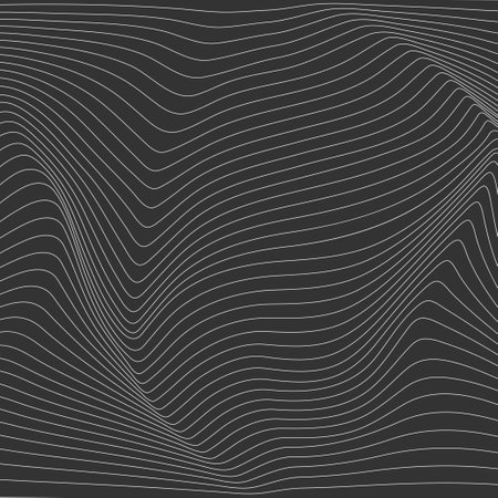 Wavy linear abstract texture. Relief black and white background with optical illusion of distortion. Vector graphic design.のイラスト素材