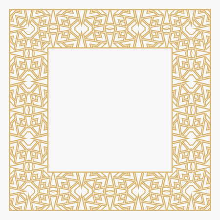 Circular decorative gold frame. Rectangular stylish abstract ornament with place for text. Art ornament of elements of design of luxury goods, logos, monograms, greeting card. Vector.のイラスト素材