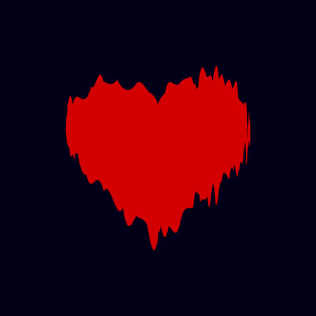 Abstract symbol of the heart on a black background. The red heart is drawing in a flat style. Vector element of graphic design.のイラスト素材