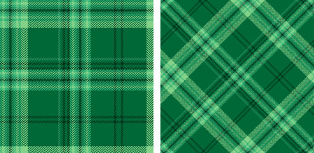 Check plaid seamless pattern set. Green, gray herringbone background pixel texture. Scottish cage. Vector graphics of printing on fabric, shirt, textile, curtain and tablecloth.のイラスト素材