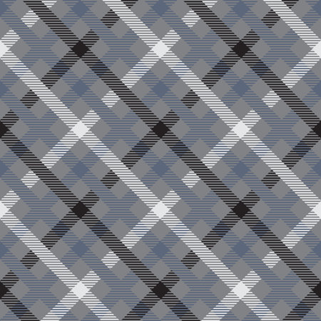 Plaid seamless pattern. Gray, blue, black background checkered. Cage abstract texture. Printing on fabric, shirt, textile, curtain and tablecloth. vector graphic.のイラスト素材