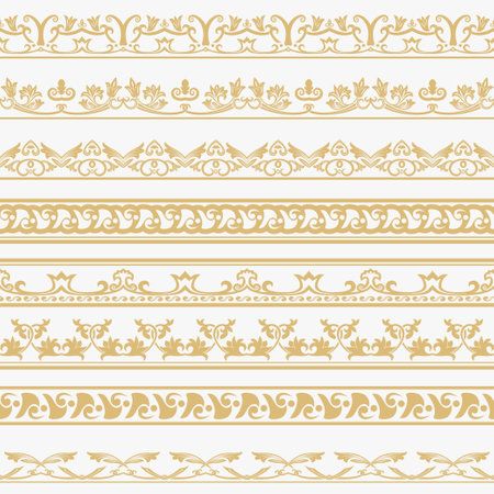 Vector set of dividers. vintage ornament. Golden borders for the text and execution of various pages and documents. vector element design.のイラスト素材