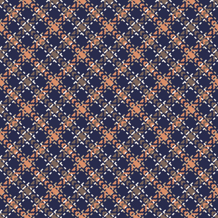 Check plaid seamless gingham pattern. Blue, orange, brown, white Scottish diagonal cage. textured...