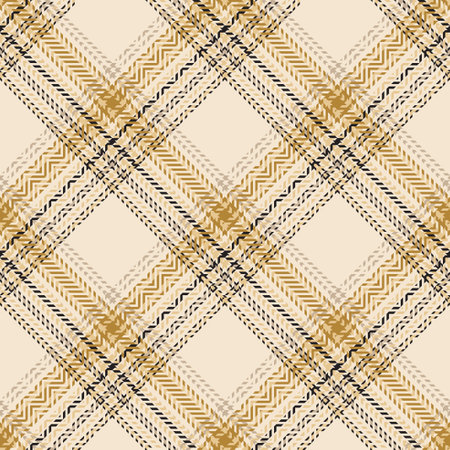Check plaid seamless pattern. Yellow, gray textured herringbone. Scottish fashion cage background. Vector graphics of printing on fabric, shirt, textile, curtain and tablecloth.のイラスト素材
