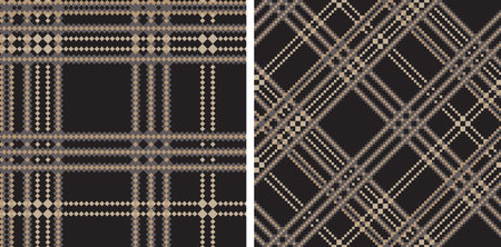 Check plaid seamless set pattern. Pixel texture colorful checkered fashion. Tartan cage abstract...