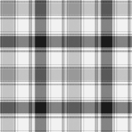 Black and white seamless plaid pattern background. Classic texture herringbone. Straight and oblique scottish cage. Vector graphics printing on fabrics, shirts; textiles and tablecloth.のイラスト素材
