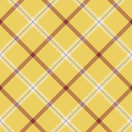 Check plain seamless pattern. Yellow, red, white background in the cage. Scottish fashion textured the herringbone. Of printing on fabric, shirt, textile, wallpaper, curtain and tablecloth. Vector.のイラスト素材