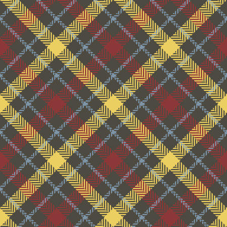 Check plain seamless pattern. Red, yellow, blue, gray textured herringbone. Scottish fashion cage background. Vector graphics of printing on fabric, shirt, textile, curtain and tablecloth.のイラスト素材