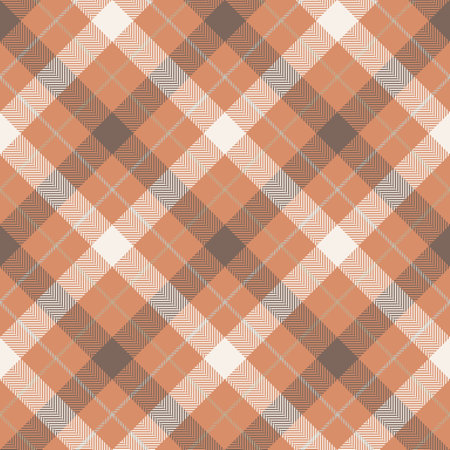 Check plain seamless pattern. White, brown, gray textured herringbone. Scottish fashion cage background. Printing on fabric, shirt, textile, curtain and tablecloth. vector graphic.のイラスト素材