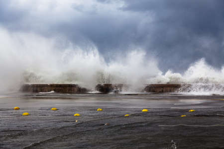 Flood in Havana, Cuba. The storm was so strong that the stone parapet could not hold back the assault of giant waves. As a result, parts of Havana, the capital of Cuba were flooded.の写真素材