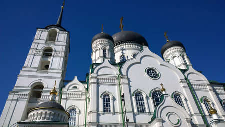 Ancient historical building of orthodox church cathedral in Russia, Ukraine, Belorus, Slavic people faith and beleifs in Christianity Voronezhの写真素材