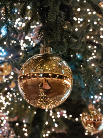 Christmas New Year decorations fir tree city lights in Russian holidays towns and streets Kolomnaの写真素材