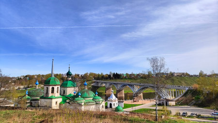 Russian orthodox church temple cathedral ancient monastery in Tver region Staritsa town