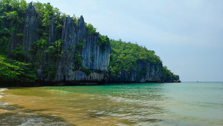 Rocks and mountains in the Phillipines nature seaside and the sunny beach Palawan island
