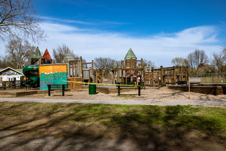 Hall County Taken 4-26-2020 Stolley Park Kids Kingdom Grand Island Nebraska Taped Off Covid-19. High quality photoのeditorial素材