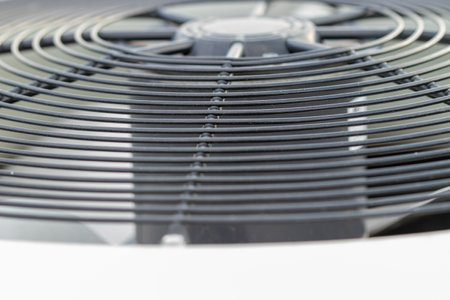 Close up side view of out side air conditioner fan . High quality photoの写真素材