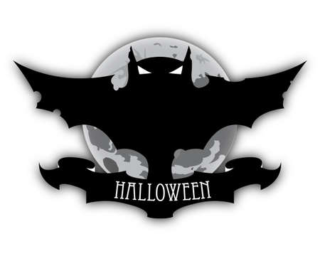 Illustration of a animated Halloween black bat in front of the Moon のイラスト素材