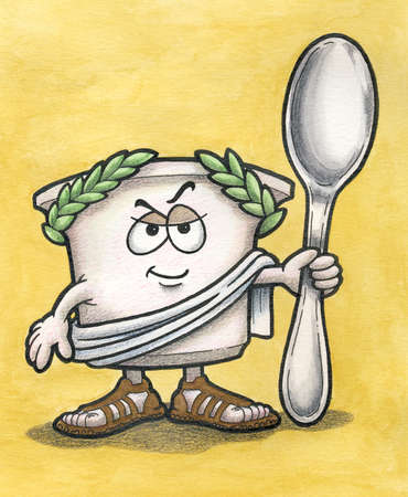 Greek Yogurt Cartoon Character holding Spoonの写真素材