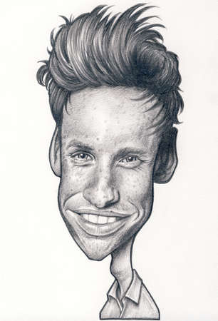 Eddie Redmayne graphite caricature drawing on a white backgroundのeditorial素材