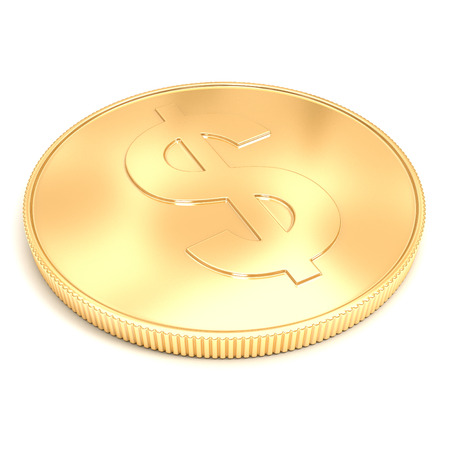 3d golden coin on a white backgroundの写真素材