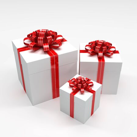 Three White Gift Boxesの写真素材