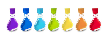 Colorful mini bottles on white backgroundの写真素材