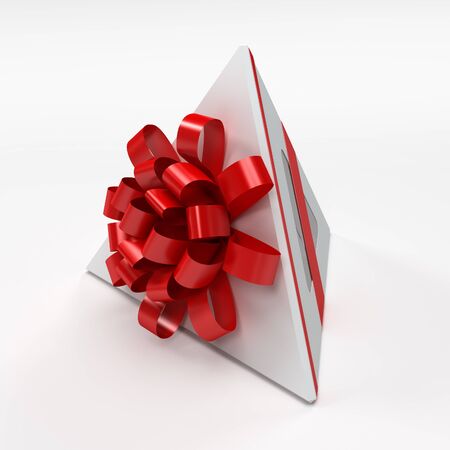 White gift box with red ribbonの写真素材